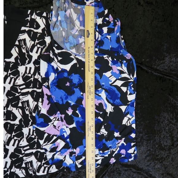 Elephant Floral Abstract Tank Top Sz M Cowl Draped Neck Black Purple Worthington - Picture 9 of 15